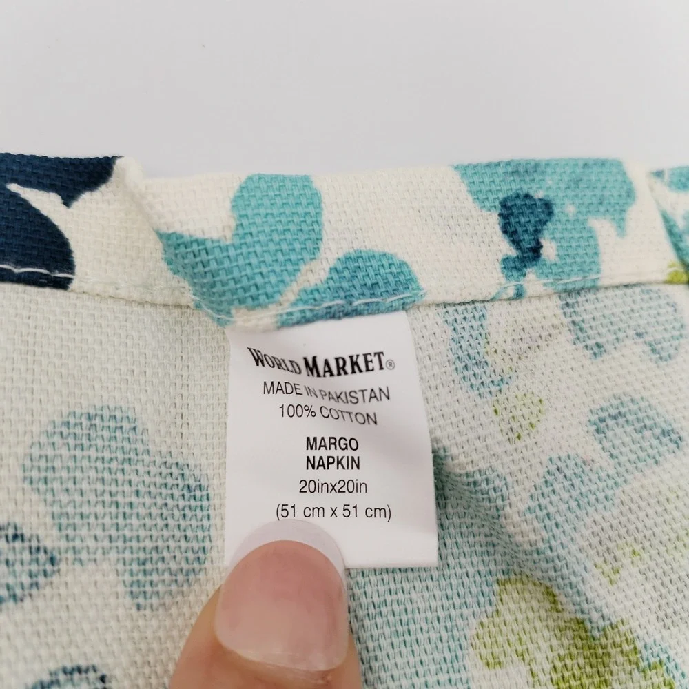 World Market Margo Cloth Napkins 100% Cotton Floral Teal Blue Green Set of 5 20